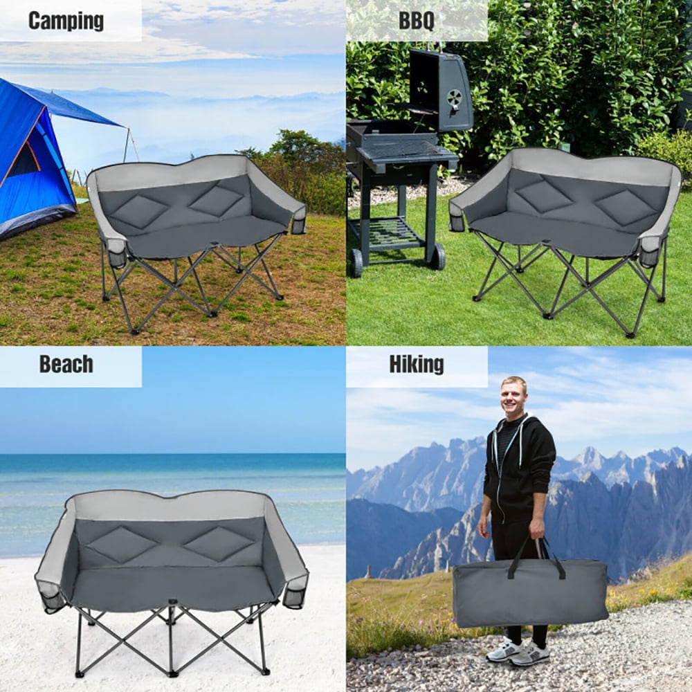 Aimee Lii Folding Camping Chair with Bags and Padded Backrest, Heavy Duty Extra Wide Folding Chair, Gray