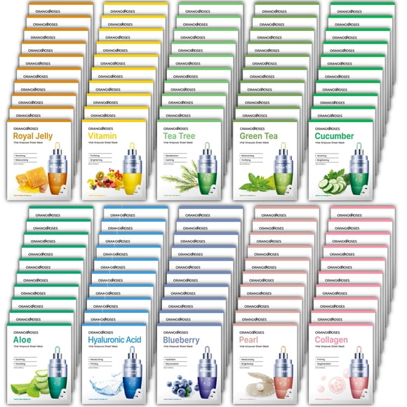 ?Naranjos? Paquete combinado de 100 piezas de mascarilla facial de esencia coreana premium (10 tipos x 10 piezas)