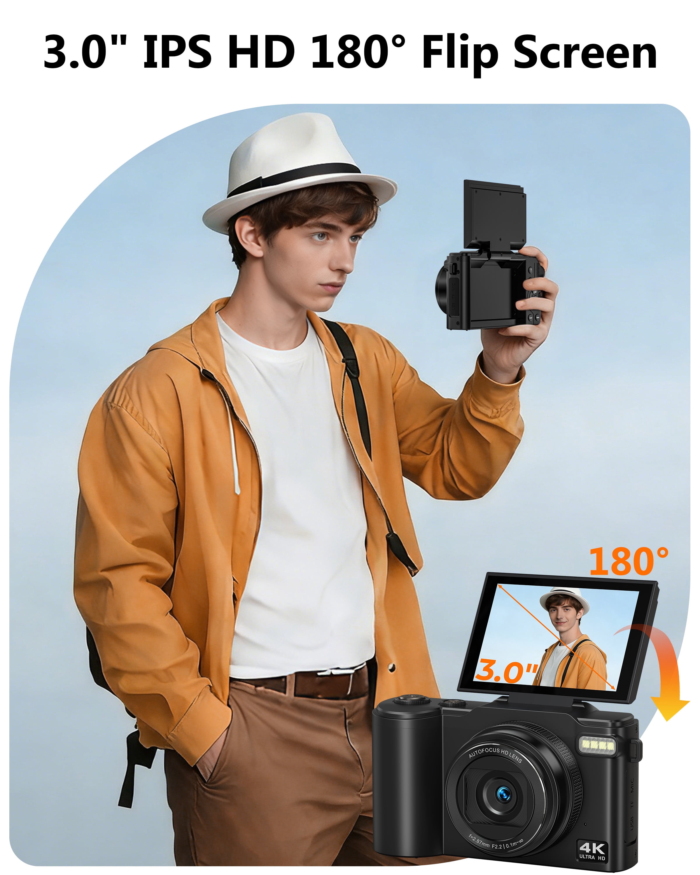Digital Camera 4K 64MP Vlogging Camera for Photography, 18x Zoom, Autofocus, Flip Screen with 32GB Card