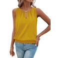 thumbnail image 3 of Tank Top for Women Keyhole V Neck Sleeveless Summer Casual Loose Fit Business Cute Floral Basic Shirt Blouse Yellow M, 3 of 6