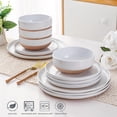 thumbnail image 4 of AmorArc Ceramic Dinnerware Sets for 4, 12 Pieces Handpainted Plates and Bowls Set with Rustic Terracotta Underside, Scratch Resistant Stoneware Dishes Set, Dishwasher & Microwave Safe, White, 4 of 9