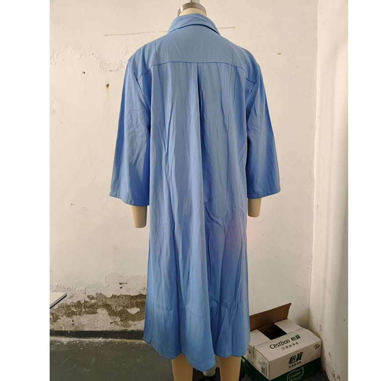 Light Royal Blue Brunch Button Dresses for Ladies Fall Winter Long Short  Sleeve Turtleneck Faux Denim Midi Knee Length Shirt Cowgirl Basic Dresses  Womens 2025 Clothes Trendy XXL