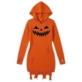 thumbnail image 4 of Women's Dresses – Halloween Pumpkin Print Knit Hooded Bodycon Gown – Fall Festivals Casual Wear Clothing (S-L), 4 of 4