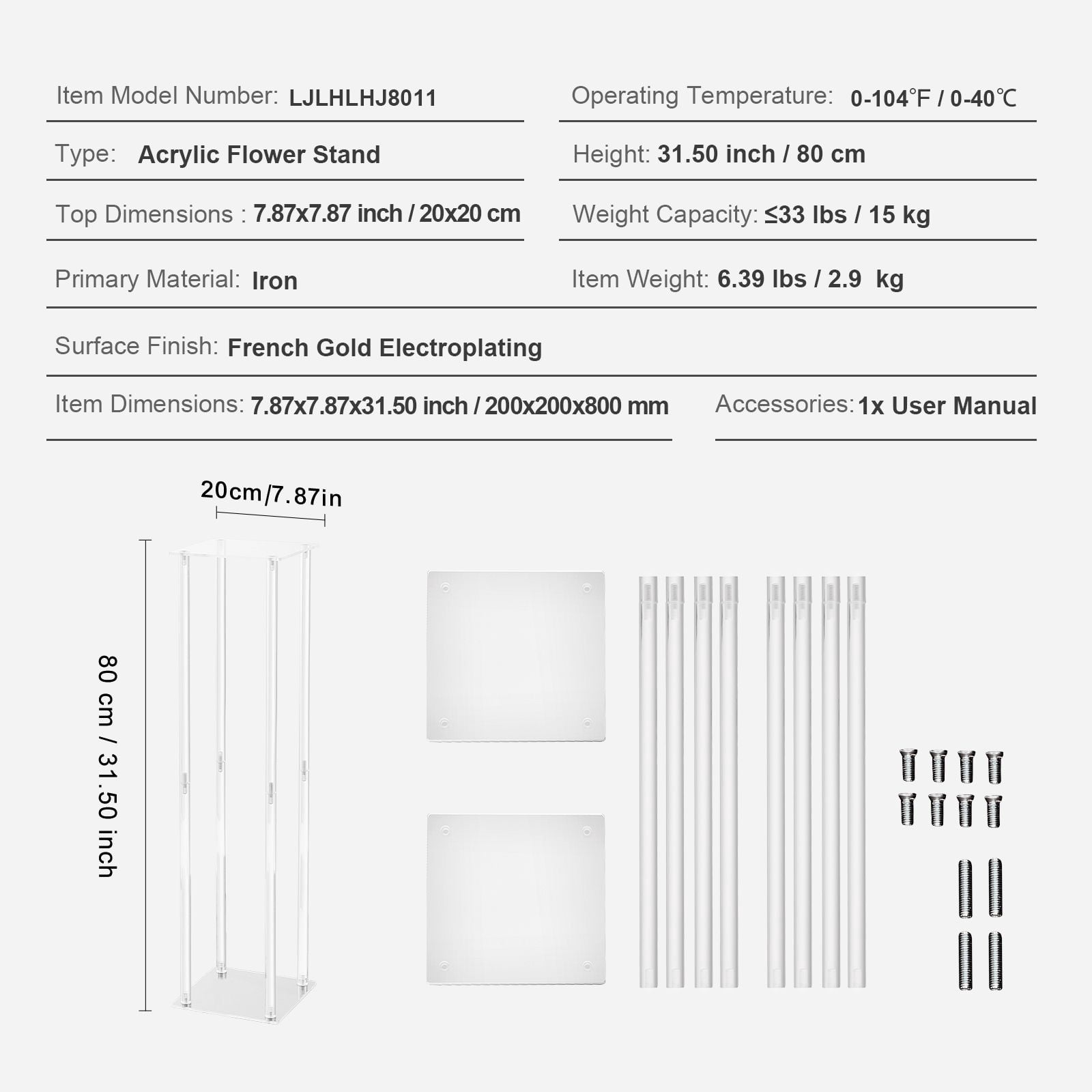 Acrylic Wedding Flower Stand Cube, Geometric Design, 33 lbs Capacity, Tool-Free Assembly, for Tabletop Background Event Decoration