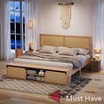 thumbnail image 7 of Jojoka King Size Boho Rattan Bed Frame with LED Headboard, Sliding Barn Door Storage Cabinet, Solid Wood Legs & Slats, No Box Spring Needed, Farmhouse Platform Bed, 7 of 7
