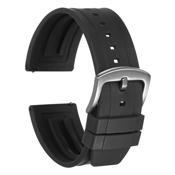 Uxcell Watch Bands 26mm Rubber Watch Strap Quick Release Black Strap Silver Buckle