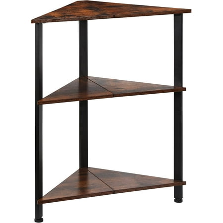 

Corner Shelf Wood End Table Storage Stand with Metal Frame Multipurpose Shelving Unit Rustic Brown