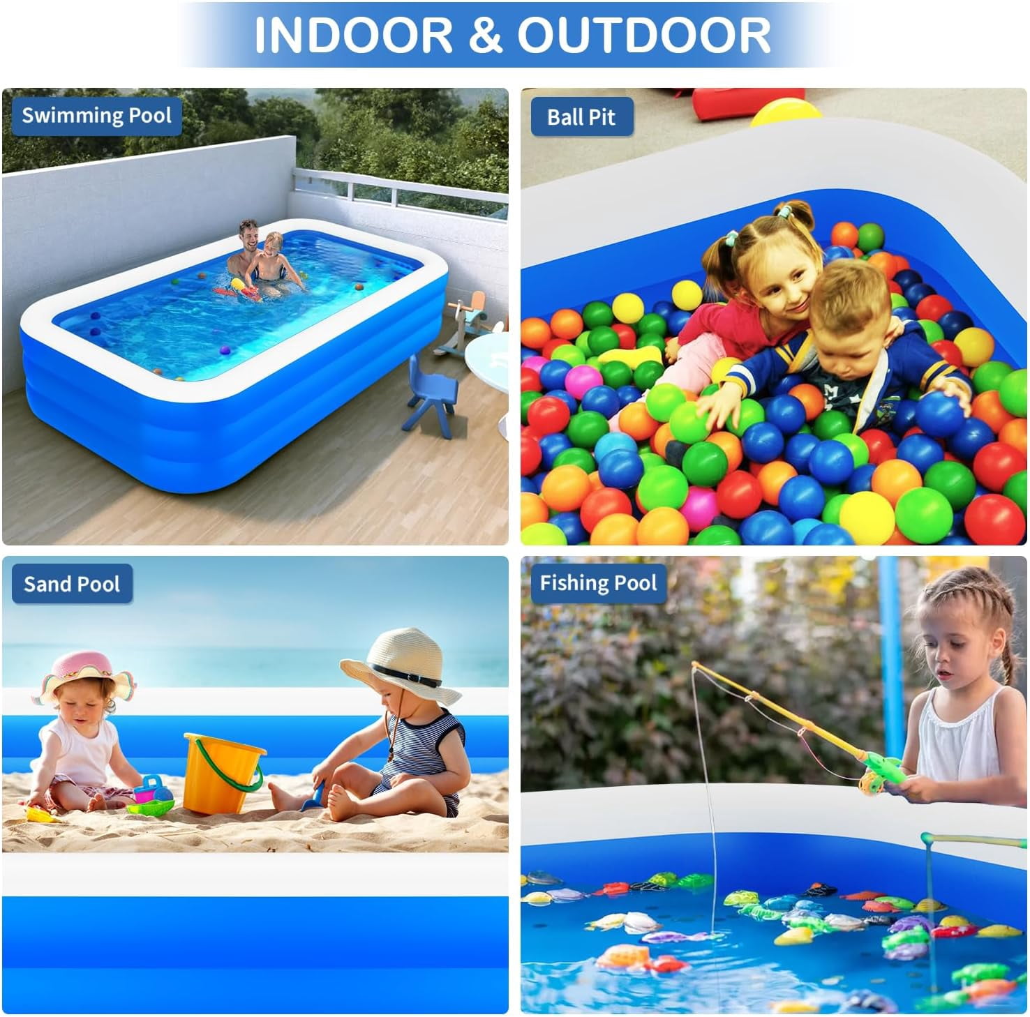 Large Inflatable Swimming Pool 145" X 74" X 22" with Repair Patch for Family Backyard Water Party