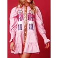 thumbnail image 1 of Vestido camisero corto con estampado de cascanueces y lentejuelas navideñas para mujer, manga larga, capas, con purpurina, color rosa, 1 of 1