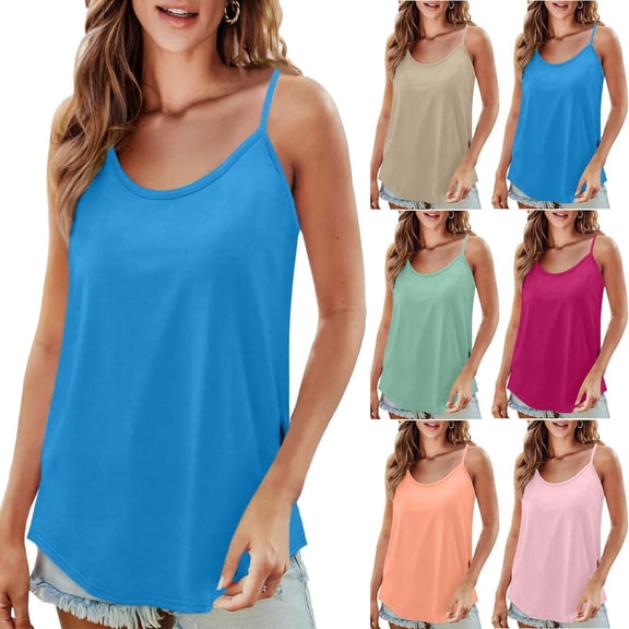 Goodtrade8 Women's Flowy Tank Tops Summer Casual Shirts Loose Fit Sleeveless Camisole Ribbed Outdoor Undershirts Tops for Women Pullover