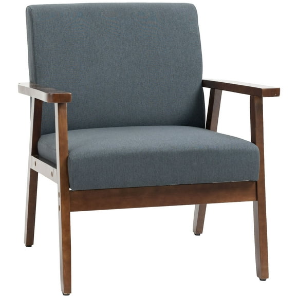 HOMCOM Modern Accent Chair with Cushioned Seat and Rubberwood Frame