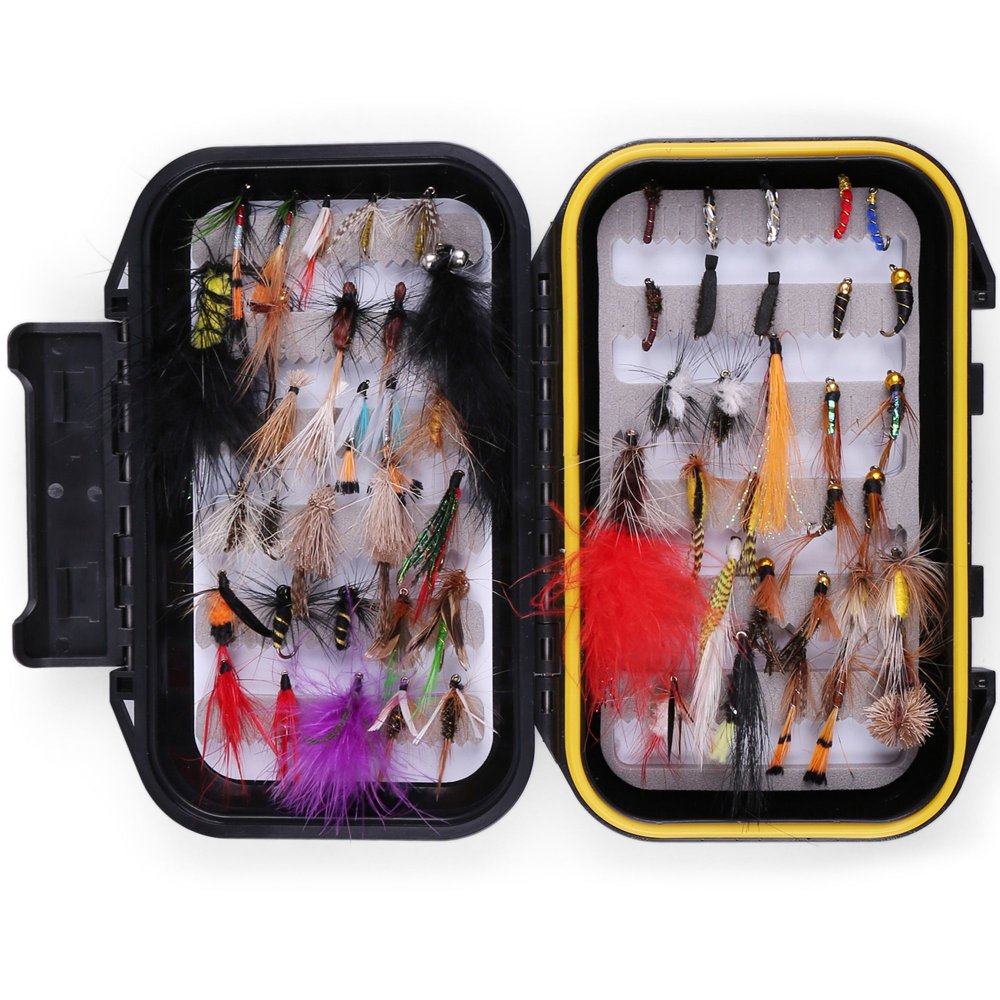 60 PCS Dry Wet Flies for Fly Fishing with Waterproof Fly Box Woolly