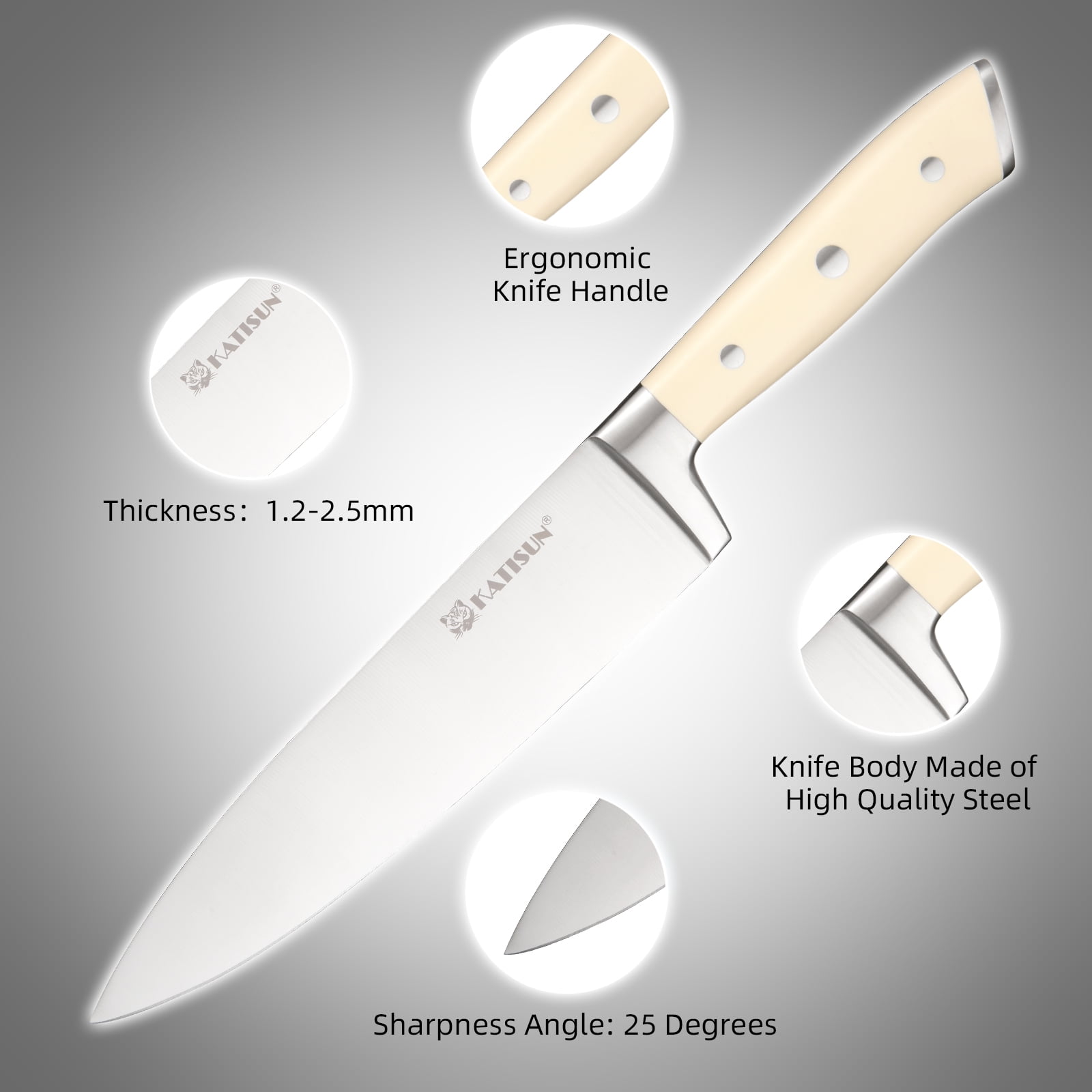 16 Piece High Carbon Steel Knife Set With Block, ABS Ergonomic Handle Chef Knives, Sharpener and Shears for Chopping