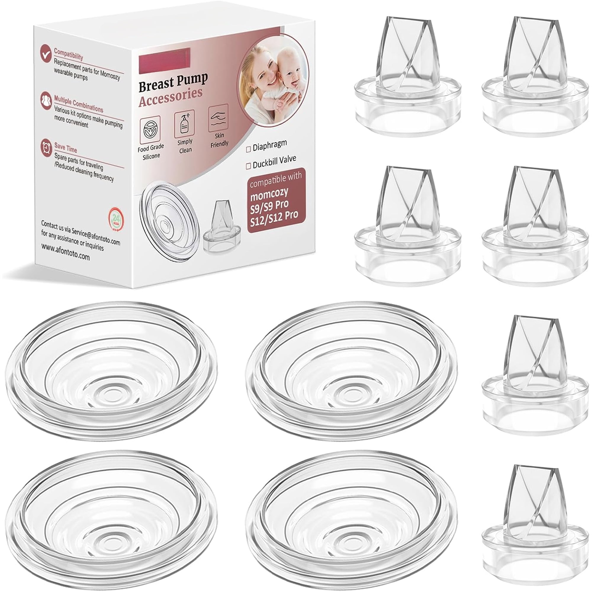6pcs of silicone duckbill valves and 4-pack of silicone membranes compatible with Momcozy S12Pro/S9Pro/S12/S9 wearable breast pump, momcozy breast pump replacement parts essential feeding accessories