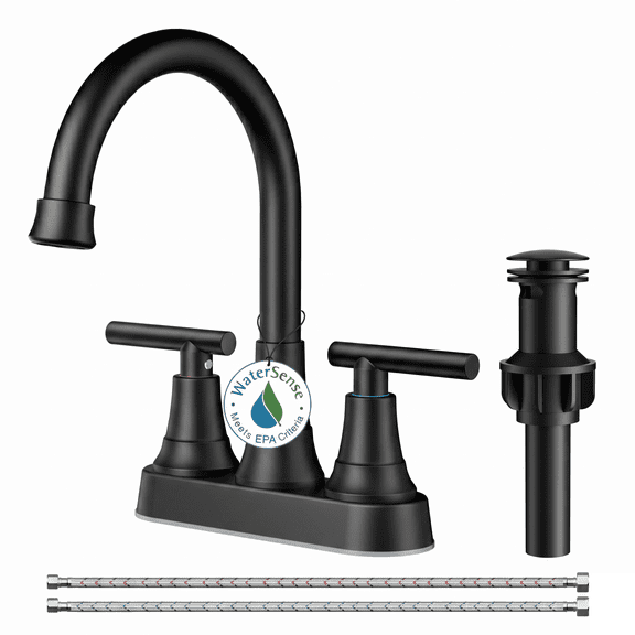 TVOFEK 4 inch Centerset Bathroom Faucet 2 or 3 Hole with Pop up Drain and cUPC Hose, 2-Handle Matte Black Vanity Faucets for Restroom RV Bar