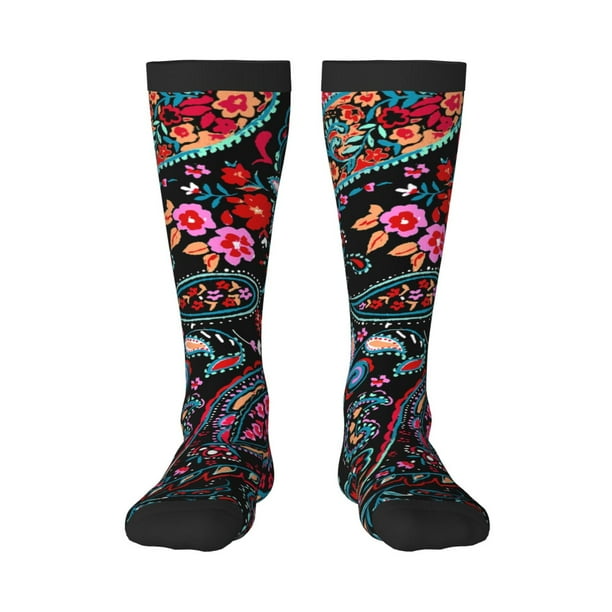 Fotbe Paisley Calcetas Divertidas Estampadas para Hombre y Mujer, Calcetas de Algodón hasta la Rodilla para Caminar, Correr, Enfermería y Embarazo