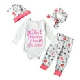 thumbnail image 3 of Infant Newborn Baby Girls Princess Outfits Romper Bodysuit Tops + Long Pants + Hat + Headband 4Pcs Clothes Set, 3 of 8