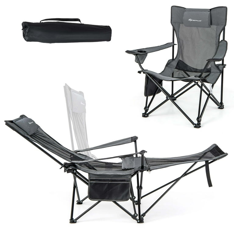 Costway Folding Camping Chair with Detachable Footrest Grey