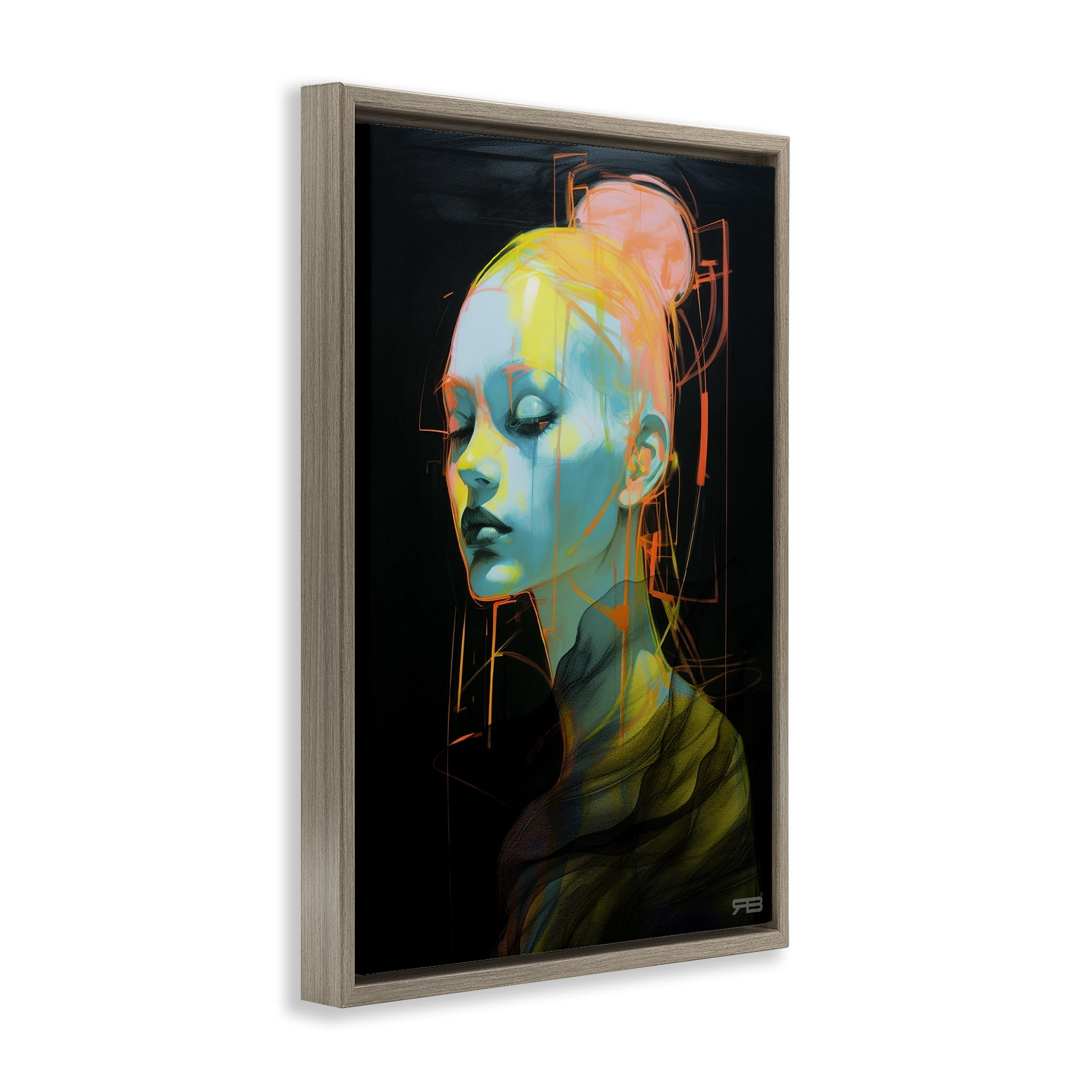 Stupell Industries Bold Modern Visage Novelty Painting Brown Floater Framed Art Print Wall Art, 21 x 31