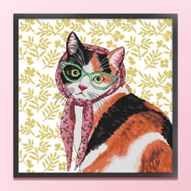 Cuadros Decorativos Bordado parcial Hilo de algodón ecológico Kit de punto de cruz de gato contado de 14 quilates Craft Wdftyju embutido en tela