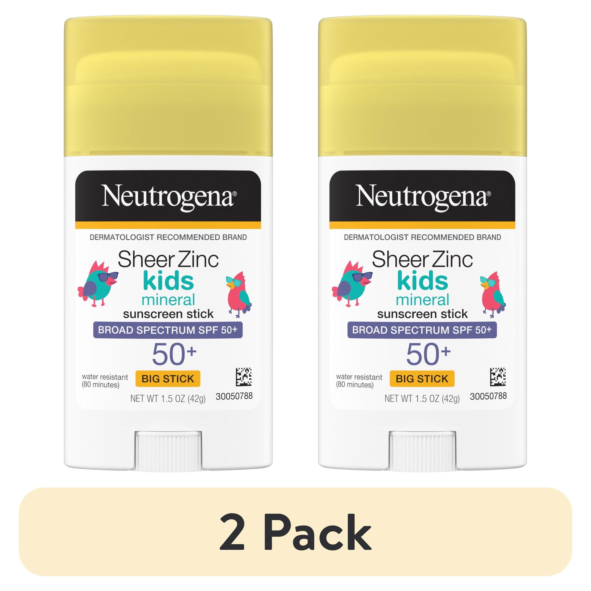 (2 pack) Neutrogena Sheer Kids Mineral Sunscreen Stick, SPF 50, 1.5 oz