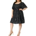 thumbnail image 4 of Agnes Orinda Women's Plus Size Summer Dresses Gilding Metallic Tiered Square Neck Short Ruffled Sleeve Shiny Party Dress 1X Black, 4 of 5
