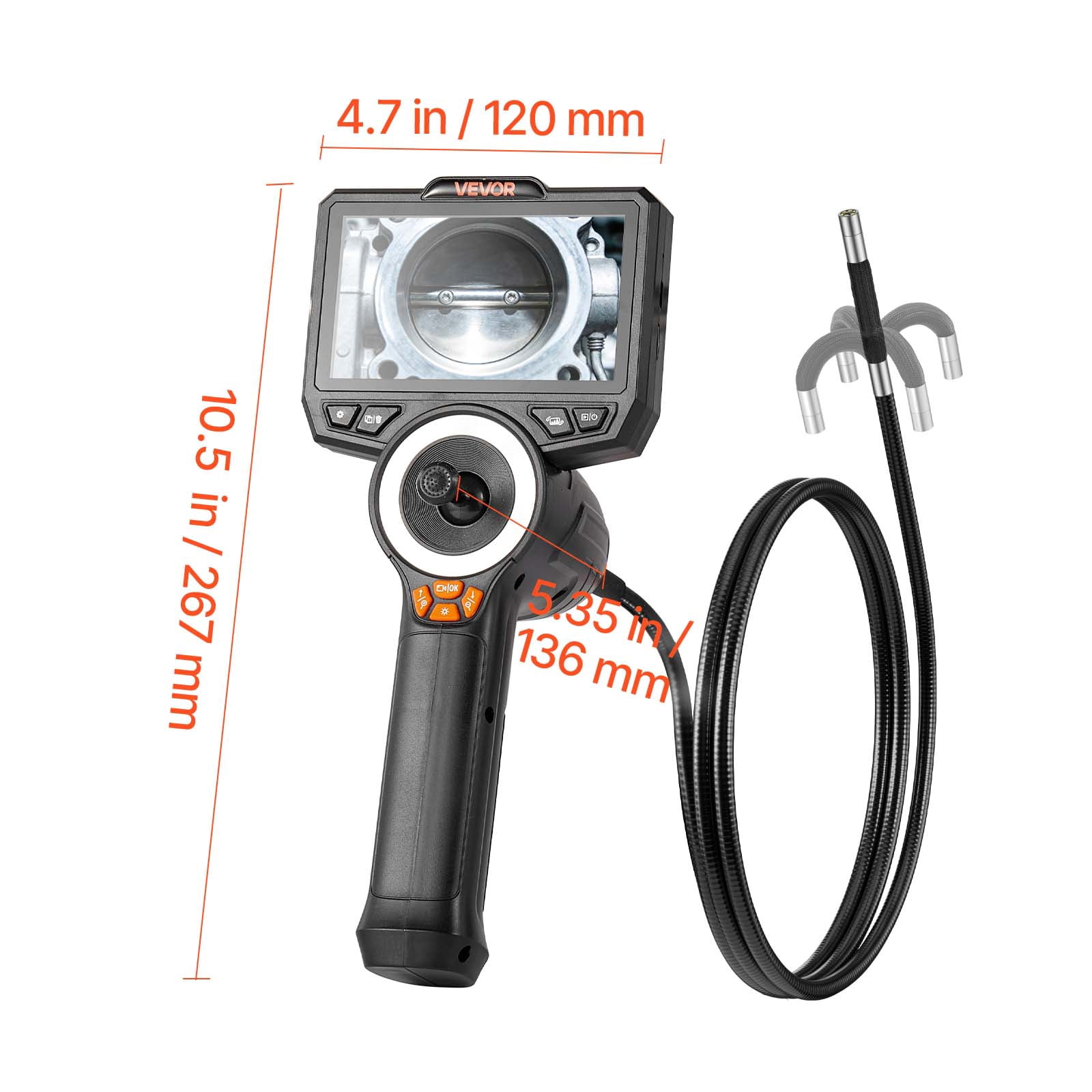 VEVOR 4-Way Articulating Endoscope with Light, True 1080P HD Industrial Borescope Inspection Camera with Articulated Probe, Flexible Snake Scope Cam for Wall Automotive Engine Inspect-4.9FT