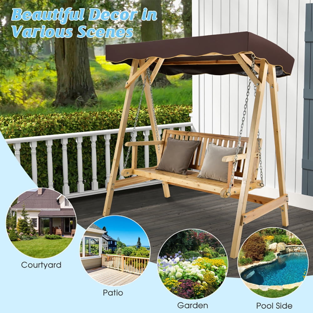 Aimee Lii Patio Wooden Swing Bench Chair with Adjustable Canopy for 2 Persons, Outdoor Swing Chair Aimee Lii Patio Wooden Swing Bench Chair with Adjustable Canopy for 2 Persons, Outdoor Swing Chair