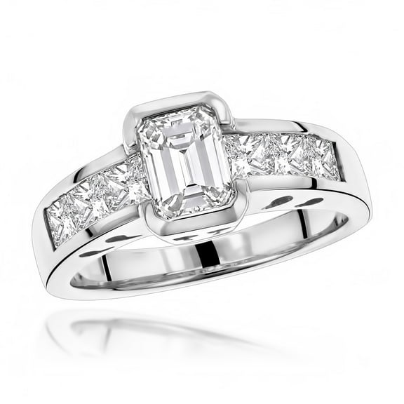 Luxurman Ladies 14K Princess & Emerald Cut Natural 4 Ctw Diamond Engagement Ring (White Gold Size 7.5)