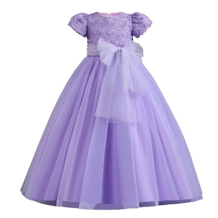 

URMAGIC 3-13T Girl Puff Sleeve 3D Bow Princess Pageant Dresses Kids Floral Maxi Dress Vintage Lace Dance Prom Ball Gown
