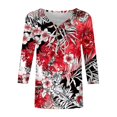 thumbnail image 4 of Nouveaux et Tendances T-Shirts Graphiques Uooqdmx pour Femmes, Hauts Boho pour Femmes, Hauts Floraux pour Femmes, Tunique Col en V 2025 Mignons, Hauts de Sortie pour Femmes, Rouge m, 4 of 5
