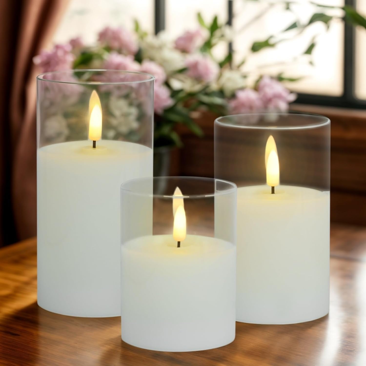 HomWamee Flameless Candle in Glass,  Real Wax  with Remote Control and Timer, Battery Operated Electronic Candles