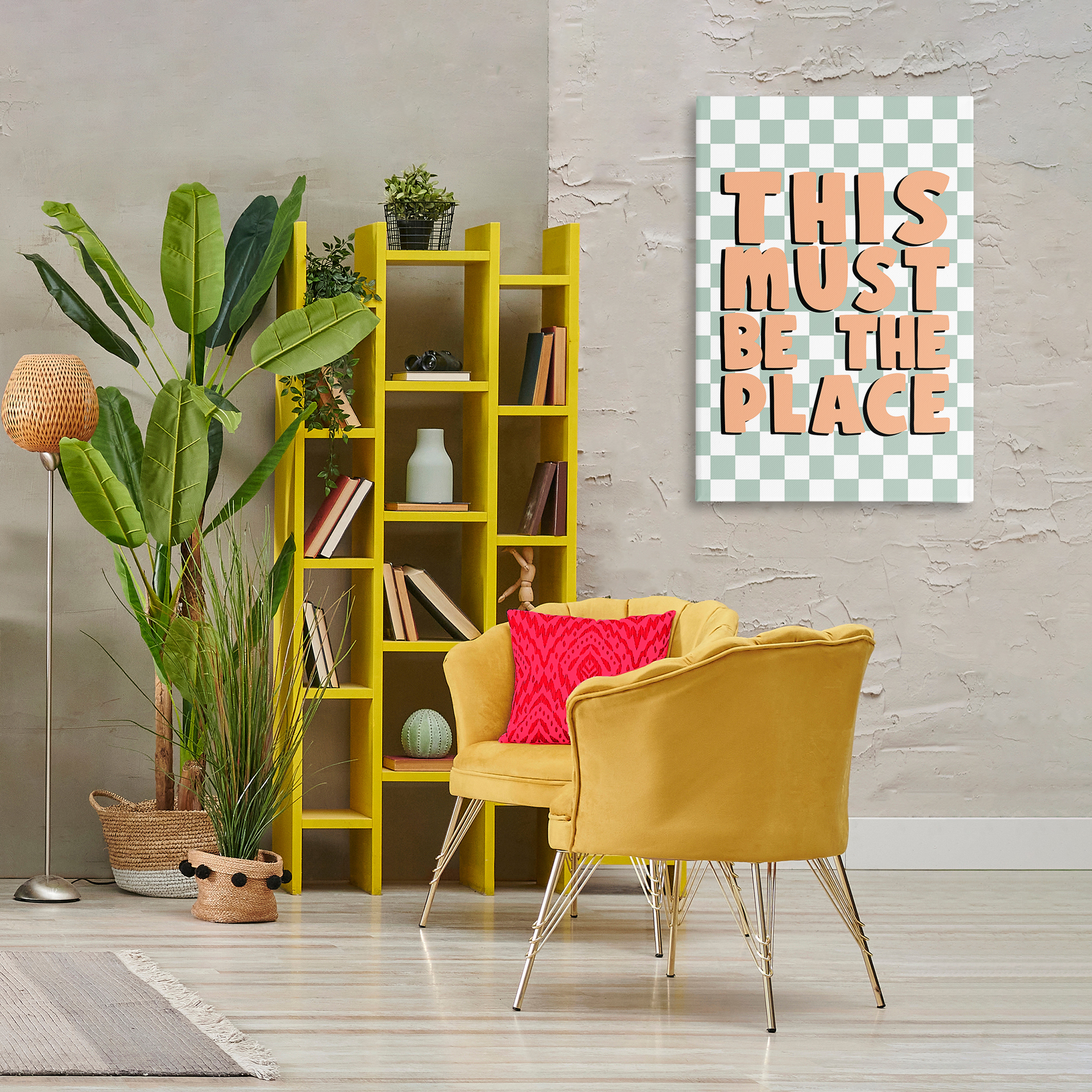 Stupell Industries Retro Must Be The Place Text & Numbers Painting Wrapped Canvas Art Print Wall Art, 24 x 36