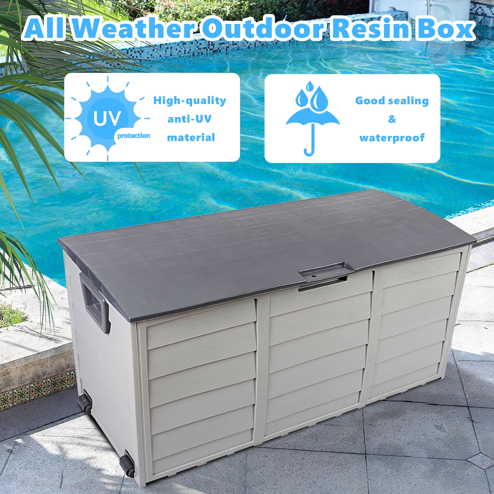 Seizeen Deck Box, 51 Gallon Outdoor Storage Box for Pool Garden Porch,  Patio Resin Storage Cabinet Bench Load 440LBS, Waterproof for Tools Toys