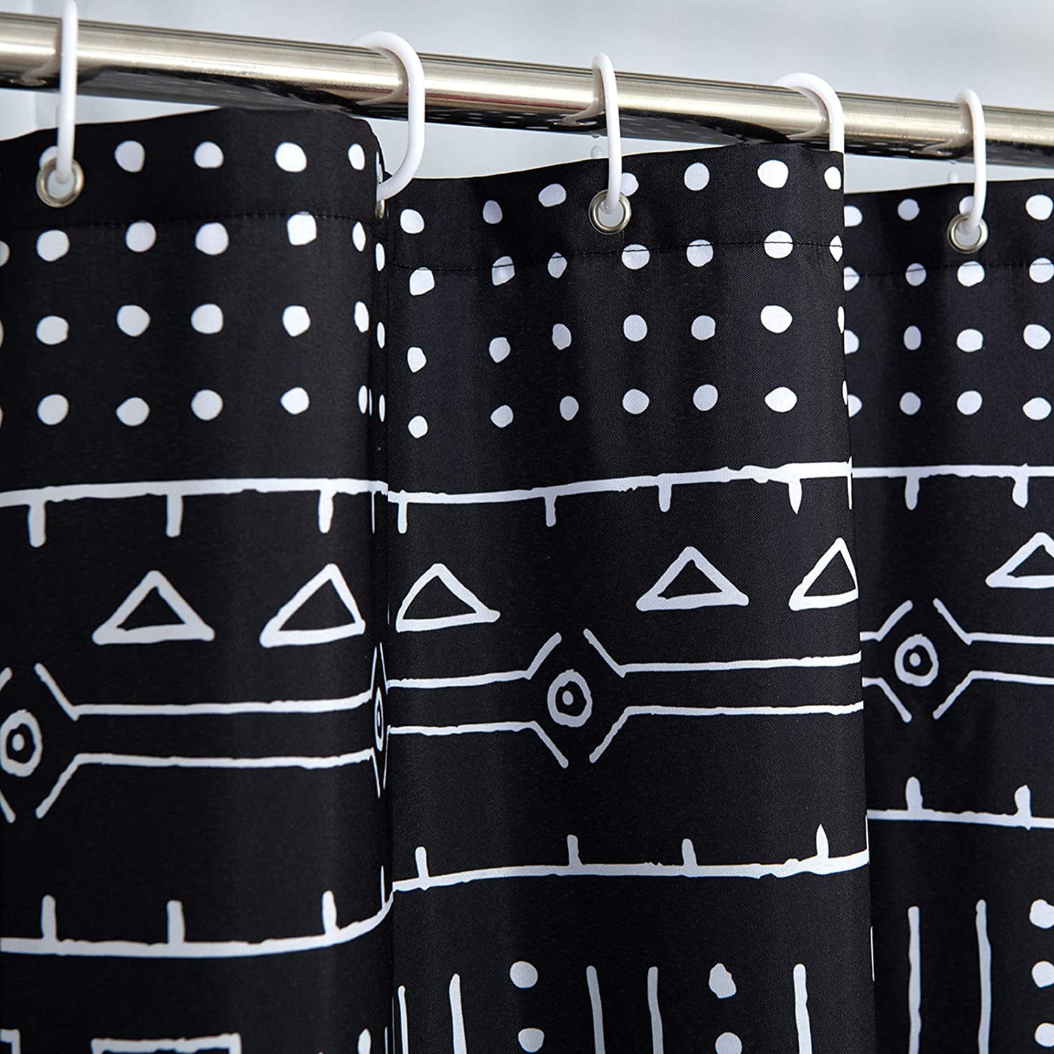 Black Boho Fabric Shower Curtain Mudcloth Patterned Tribal Hippie Simple Geometric Minimalist Bathroom Shower Curtain Sets Mud Cloth Decor, Heavy Weighted & Waterproof (Black , 72 x 72)