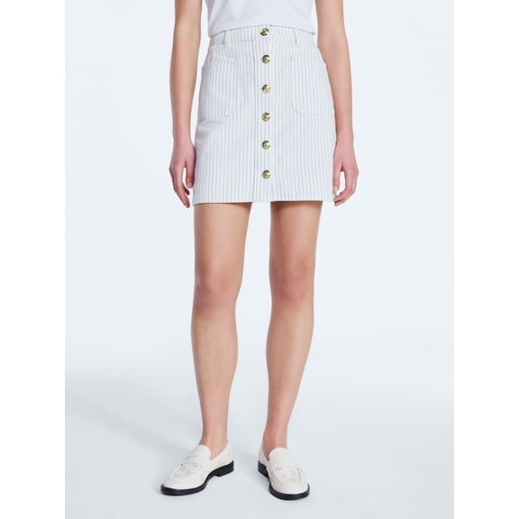 Free Assembly Women's Button Front Striped Cotton Mini Skirt, Sizes 0-20