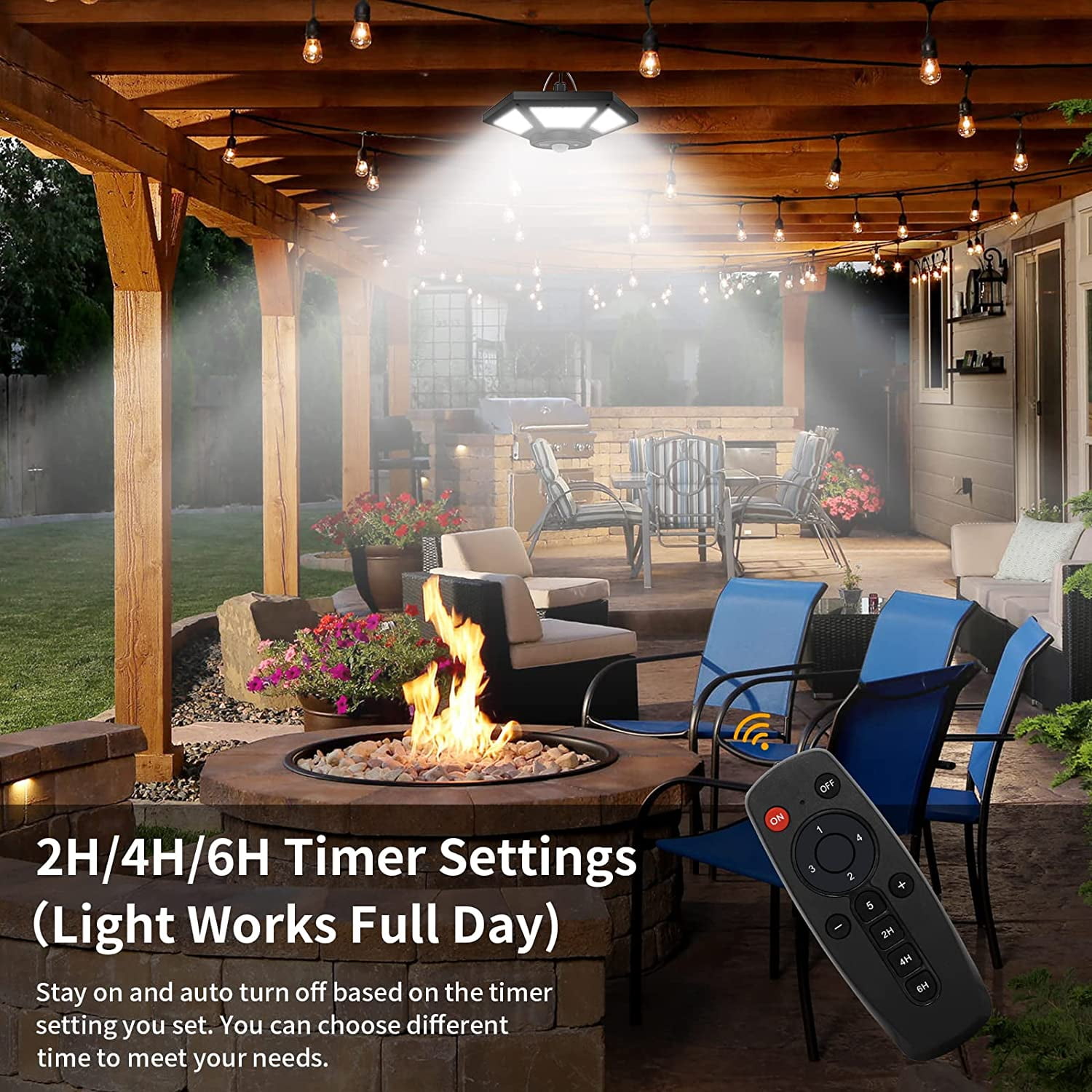 Solar Shed Light Indoor Outdoor Auzev Solar Powered Pandent Daytime Work Lights with 5 Lighting Modes & 3 Timers, 180LED Solar Indoor Lights Motion Sensor with Remote Control 2 Pack
