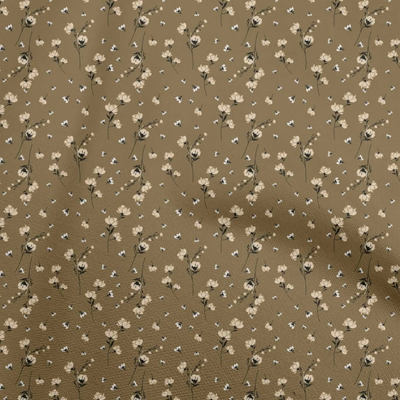 oneOone Cotton Cambric Light Brown Fabric Floral Sewing Material Print Fabric By The Yard 56 Inch Wide