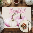 thumbnail image 4 of Thanksgiving Placemats Set of 6 Fall Pink White Pumpkin Linen Texture Heat Insulated Linen Place Mats, Washable Stain-Proof Table Mats for Dining Tables Holiday Decor 13x19inch, 4 of 9