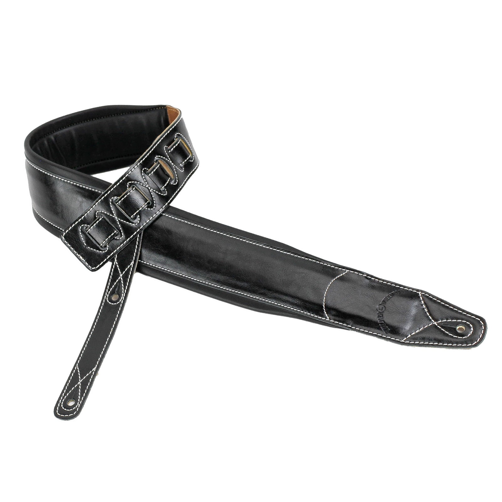 Walker & Williams C-22-XL Extra Long Double Padded Black Leather Guitar Strap up to 64"