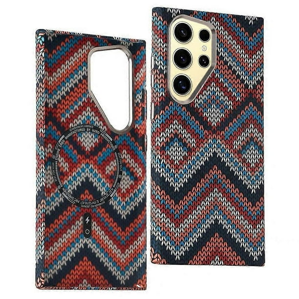 For Samsung Galaxy S24 Ultra Case Compatible with MagSafe Carbon Fiber Texture Water-Transfer PC Pho