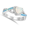 thumbnail image 4 of CHOOSE YOUR COLOR White Simulated Opal Heart Promise Criss Cross Ring Sterling Silver Band CZ Female Size 8, 4 of 4