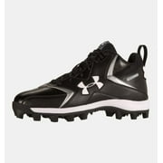 Under Armour Boys' Hammer 2 Mid Football Cleat, Black/White, 4 M US Big Kid