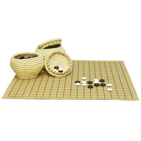 - Go Game Double Convex Plastic Stones and Grass Knitted Holder Bowls Set