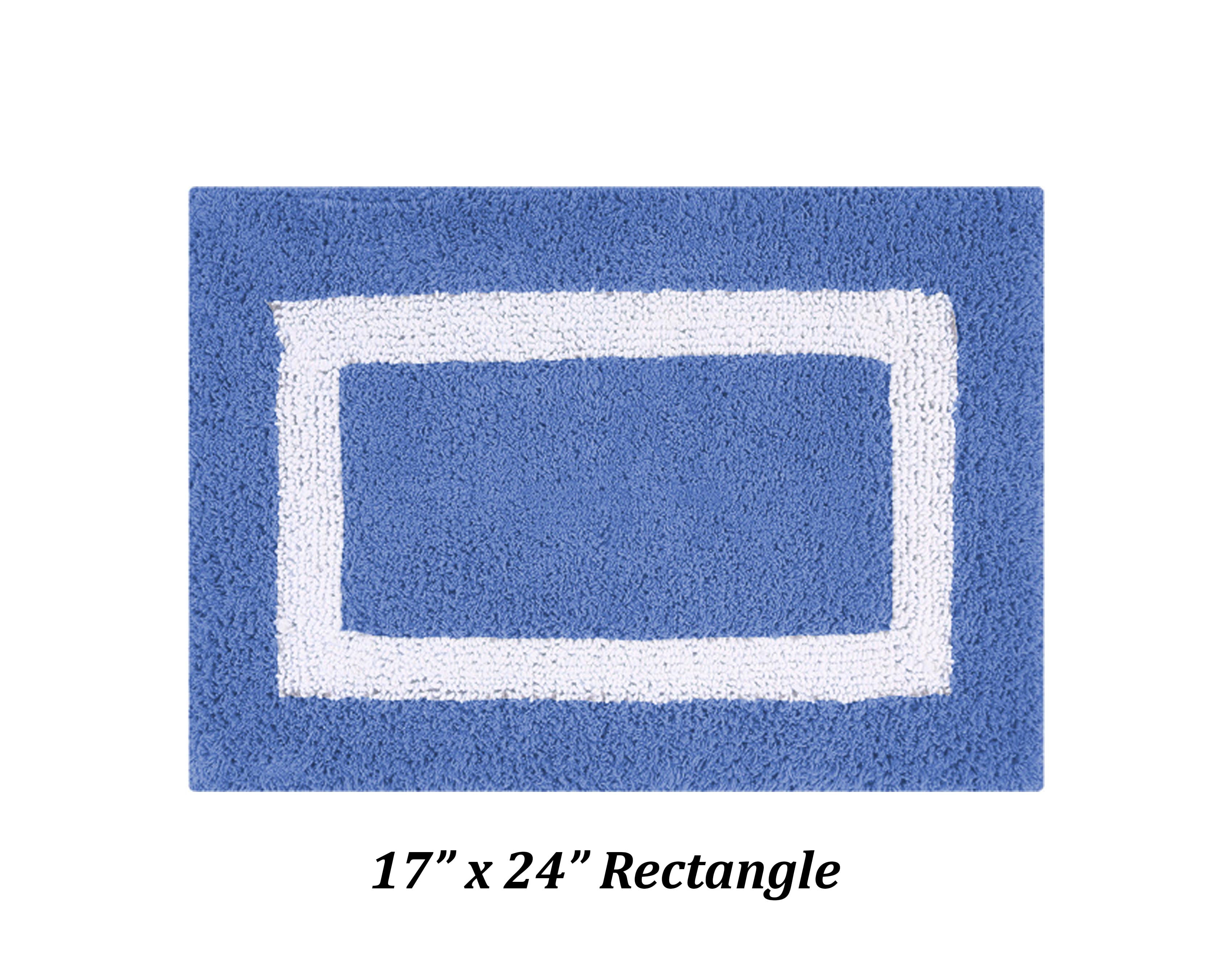 Better Trends 4 Piece Bathroom Rugs Set 100% Cotton Soft Bath Mat Water Absorbent, Reversible, Machine Washable, Bathroom Decor Toilet Base Contour Mat, Hotel Multi Collection - Dark Blue/White
