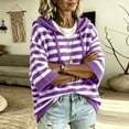 thumbnail image 5 of Women's Fall Hoodies Sweater Striped Knit Top 3/4 Sleeve Loose Fit with Adjustable Drawstring S-2XL, 5 of 5