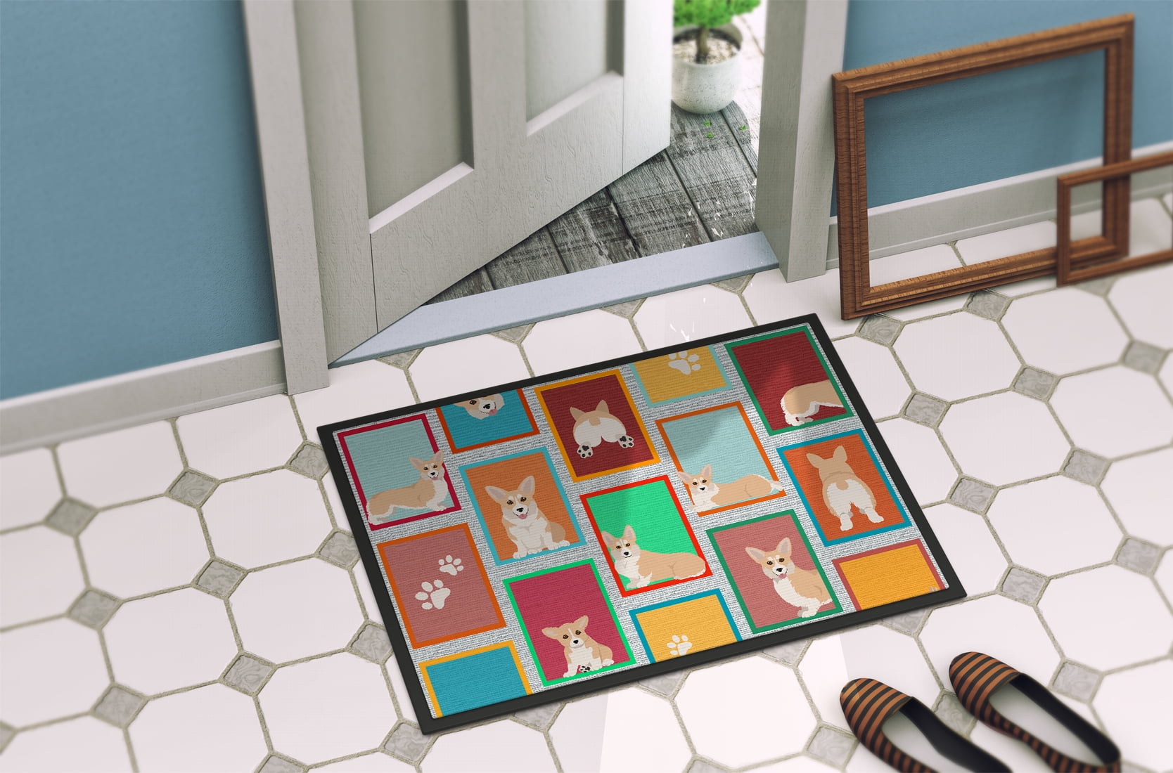 Lots of Fawn Pembroke Corgi Indoor or Outdoor Mat 24x36 36 in x 24 in