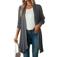 thumbnail image 3 of Women'S Three-Quarter Sleeve Casual Open-Front Jacket, Fashionable Front-Opening Light Coat Dark Gray L, 3 of 9