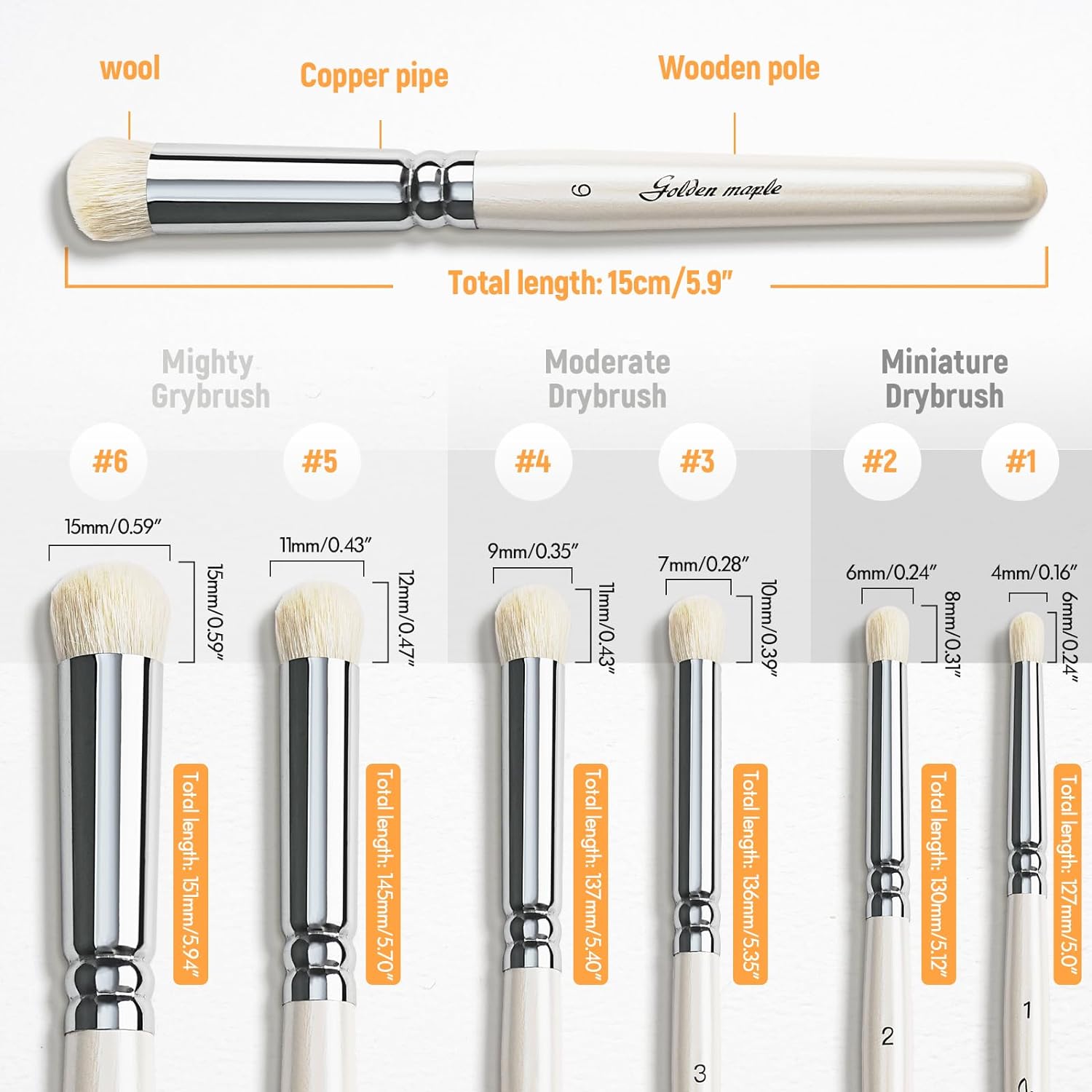 Dry Brush Miniature Painting Drybrush Set - 6PC Professional Miniature Paint Brushes for Miniatures, Model, Enamel & Fantasy Figurines Painting（Pearl White）