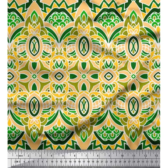 Soimoi Poly Georgette Fabric Moroccan Damask Decorative Print Sewing Fabric Yard 42 Inch Wide